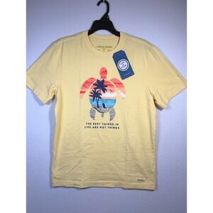 Life is Good Crusher Tee Mens Medium Yellow NWT Sunset Turtle Graphic T-Shirt